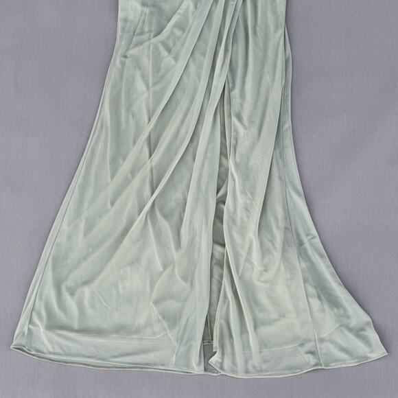 AZAZIE Deandra Stretch Mermaid Pleated Mesh Dress Dusty Sage A8 Long Slit Ruched - Picture 5 of 14